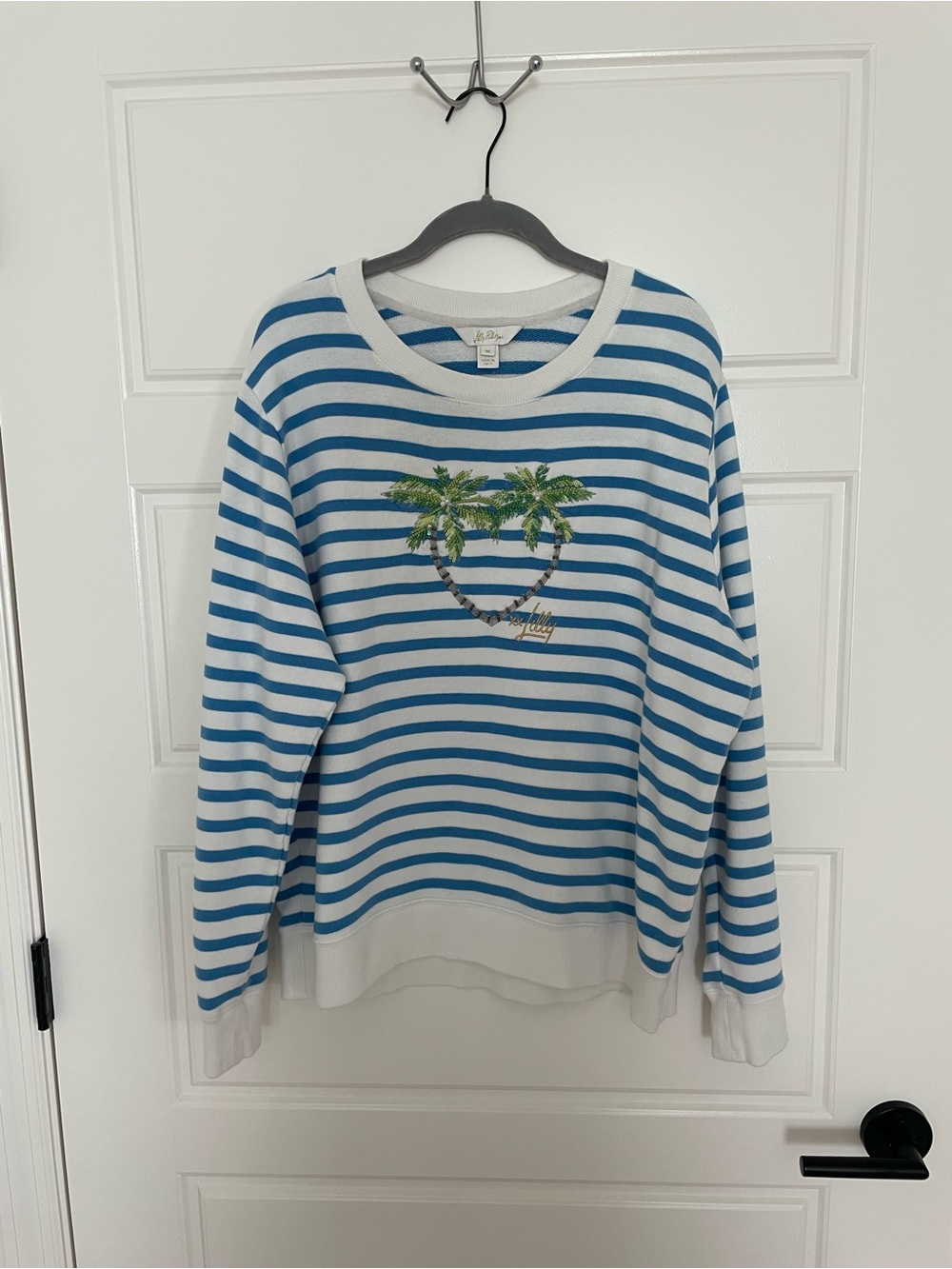 Lilly Pulitzer Blue and White Striped Palm Heart Sweatshirt